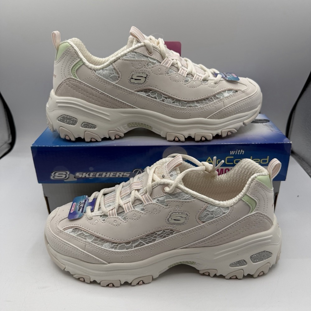 Skechers D'Lites Sunlit Garden Shoes Womens‎ Sz 7 Off White/Pink Floral Sneakers